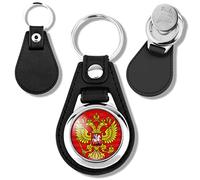 Badgmania Porte Clés Cuir Vegan Jeton de Caddie Aigle Russe Armoiries Russie Rouge