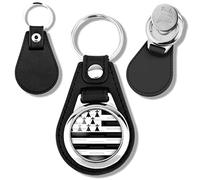 Badgmania Porte Clés Cuir Vegan Jeton de Caddie Drapeau Breton Bretagne Hermine Brezhoneg Celte Celtique Noir Blanc