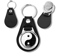 Badgmania Porte Clés Cuir Vegan Jeton de Caddie Yin Yang Blanc Noir Harmonie Equilibre Feng Shui Paix Peace Amour Love
