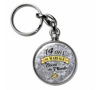 BADGMANIA Porte-clés Métal 14 ans de Mariage - Noces de Plomb - Idée Cadeau Original Couple - Souvenir à Emporter Partout - Logo 33 mm 2 Faces - Fabriqué en France