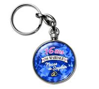 BADGMANIA Porte-clés Métal 16 ans de Mariage - Noces de Saphir - Cadeau Couple Romantique Anniversaire - Souvenir à Emporter - Logo 33 mm 2 Faces - Fabriqué en France