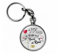 BADGMANIA Porte-clés Métal 17 ans de Mariage - Noces de Rose - Idée Cadeau Original Couple - Souvenir à Emporter Partout - Logo 33 mm 2 Faces - Fabriqué en France