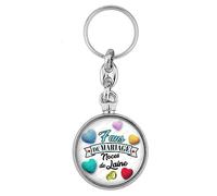 BADGMANIA Porte Clés Métal 2 faces 7 ans de Mariage Noces de Laine | Anneaux Anniversaire Mariage Logo 33mm