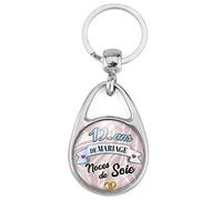 BADGMANIA Porte Clés Métal 2 faces Anniversaire 12 ans de Mariage Noces de Soie | Alliances Anneaux de Mariage | Logo 30mm | Forme poire