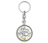 BADGMANIA Porte Clés Métal 2 faces Anniversaire 13 ans de Mariage Noces de Muguet | Alliances Anneaux de Mariage | Logo 33mm | Forme ronde