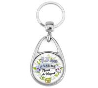 BADGMANIA Porte Clés Métal 2 faces Anniversaire 13 ans de Mariage Noces de Muguet | Alliances Anneaux de Mariage | Logo 30mm | Forme poire