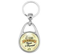 BADGMANIA Porte Clés Métal 2 faces Anniversaire 3 ans de Mariage Noces de Froment | Alliances Anneaux de Mariage | Logo 30mm | Forme poire