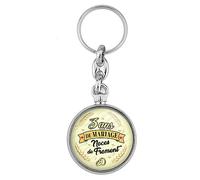 BADGMANIA Porte Clés Métal 2 faces Anniversaire 3 ans de Mariage Noces de Froment | Alliances Anneaux de Mariage | Logo 33mm | Forme ronde