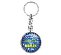 BADGMANIA Porte Clés Métal 2 faces C'est compliqué d'être une Wonder Woman et une Maman à la fois - Fond Bleu - Idée Cadeau Fêtes des Mères Anniversaire Logo 33mm