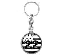 BADGMANIA Porte Clés Métal 2 faces Drapeau Breton 22 Côtes-d'Armor Bretagne Brezhoneg Celte Celtique Noir Blanc Logo 33mm