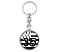 BADGMANIA Porte Clés Métal 2 faces Drapeau Breton 35 Ille-et-Vilaine Bretagne Brezhoneg Celte Celtique Noir Blanc Logo 33mm