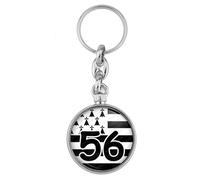 BADGMANIA Porte Clés Métal 2 faces Drapeau Breton 56 Morbihan Bretagne Brezhoneg Celte Celtique Noir Blanc Logo 33mm