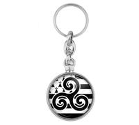 BADGMANIA Porte Clés Métal 2 faces Drapeau Breton Bretagne Triskell Hermine Brezhoneg Noir Blanc Logo 33mm