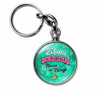 BADGMANIA Porte-clés Métal 23 ans de Mariage - Noces de Béryl - Idée Cadeau Original Couple - Souvenir à Emporter Partout - Logo 33 mm 2 Faces - Fabriqué en France