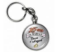 BADGMANIA Porte-clés Métal 25 ans de Mariage - Noces d'Argent - Idée Cadeau Original Couple - Souvenir à Emporter Partout - Logo 33 mm 2 Faces - Fabriqué en France