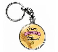 BADGMANIA Porte-clés Métal 3 ans de Mariage - Noces de Froment - Cadeau Anniversaire Mariage Sympa - Porte-clés Souvenir Couple - Logo 33 mm 2 Faces - Fabriqué en France