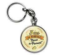 BADGMANIA Porte-clés Métal 3 ans de Mariage - Noces de Froment - Idée Cadeau Original Couple - Souvenir à Emporter Partout - Logo 33 mm 2 Faces - Fabriqué en France