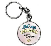 BADGMANIA Porte-clés Métal 30 ans de Mariage - Noces de Perle - Idée Cadeau Original Couple - Souvenir à Emporter Partout - Logo 33 mm 2 Faces - Fabriqué en France