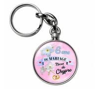 BADGMANIA Porte-clés Métal 6 ans de Mariage - Noces de Chypre - Idée Cadeau Original Couple - Souvenir à Emporter Partout - Logo 33 mm 2 Faces - Fabriqué en France
