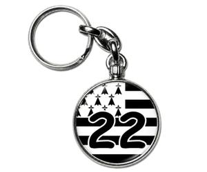 BADGMANIA Porte-clés Métal Côtes-d'Armor 22 - Drapeau Breton Costarmoricain - Cadeau Régional Saint-Brieuc Dinan - Porte-clés Souvenir Bretagne - Logo 33 mm 2 Faces - Fabriqué en France