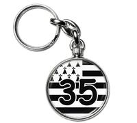 BADGMANIA | Porte clés Métal Drapeau Breton Bretagne 35 Hermine | Ille-et-Vilaine | Brezhoneg Celte Celtique | Logo 33mm 2 faces