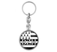 BADGMANIA | Porte clés Métal Drapeau Breton Bretagne BZH Breizh Hermine | Brezhoneg Celtique | Logo 33mm 2 faces