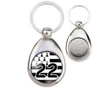 Badgmania Porte Clés Métal Goutte Jeton de Caddie Drapeau Breton 22 Côtes-d'Armor Bretagne Brezhoneg Celte Celtique Noir Blanc