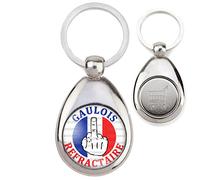 Badgmania Porte Clés Métal Goutte Jeton de Caddie Gaulois Réfractaire Doigt d'Honneur Drapeau France Français - Bleu Blanc Rouge Contestation Soutien Gilets