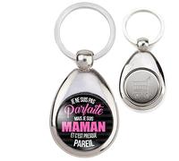 Badgmania Porte Clés Métal Goutte Jeton de Caddie Je ne suis pas parfaite mais je suis MAMAN et c'est presque pareil - Fond Noir - Idée Cadeau Fêtes des Mères Anniversaire