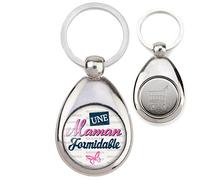 Badgmania Porte Clés Métal Goutte Jeton de Caddie Une Maman Formidable - Fond Blanc - Idée Cadeau Fêtes des Mères Anniversaire