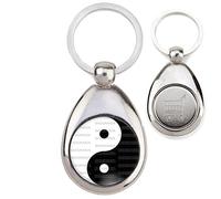 Badgmania Porte Clés Métal Goutte Jeton de Caddie Yin Yang Blanc Noir Harmonie Equilibre Feng Shui Paix Peace Amour Love