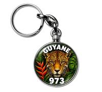 BADGMANIA Porte-clés Métal Guyane 973 - Collection 5 Designs Fusée Ariane Jaguar Forêt - Cadeau Souvenir Amazonien - Logo 33 mm 2 Faces - Fabriqué en France