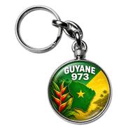 BADGMANIA Porte-clés Métal Guyane 973 - Collection 5 Designs Fusée Ariane Jaguar Forêt - Cadeau Souvenir Amazonien - Logo 33 mm 2 Faces - Fabriqué en France
