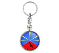 BADGMANIA | Porte clés Métal Ile de la Réunion Paille en Queue | Drapeau Réunionais | Logo 33mm 2 faces
