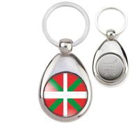 BADGMANIA | Porte Clés Métal Jeton de Caddie | Drapeau Euskadi Basque Euskara Croix Symbole Pays Basque 64 Biarritz