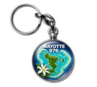 BADGMANIA Porte-clés Métal Mayotte 976 - Collection 5 Designs Lagon Tortue Ylang-Ylang - Cadeau Souvenir Océan Indien - Logo 33 mm 2 Faces - Fabriqué en France