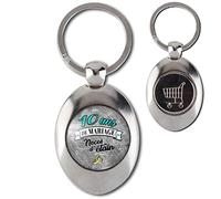 Badgmania Porte Clés Métal Ovale Jeton de Caddie 10 ans de Mariage Noces d'Etain - Anneaux Anniversaire Mariage