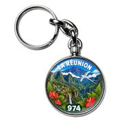 BADGMANIA Porte-clés Métal Réunion 974 - Collection 14 Designs Volcan Lagon Paille-en-Queue - Cadeau Souvenir Île Intense - Logo 33 mm 2 Faces - Fabriqué en France