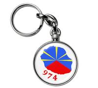 BADGMANIA Porte-clés Métal Réunion 974 - Collection 14 Designs Volcan Lagon Paille-en-Queue - Cadeau Souvenir Île Intense - Logo 33 mm 2 Faces - Fabriqué en France