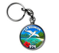 BADGMANIA Porte-clés Métal Réunion 974 - Collection 14 Designs Volcan Lagon Paille-en-Queue - Cadeau Souvenir Île Intense - Logo 33 mm 2 Faces - Fabriqué en France