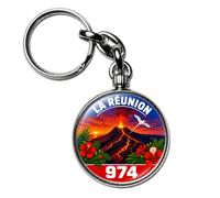 BADGMANIA Porte-clés Métal Réunion 974 - Collection 14 Designs Volcan Lagon Paille-en-Queue - Cadeau Souvenir Île Intense - Logo 33 mm 2 Faces - Fabriqué en France