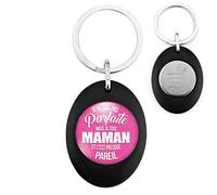 Badgmania Porte Clés Ovale Noir Jeton de Caddie Je ne suis pas parfaite mais je suis MAMAN et c'est presque pareil - Fond Rose - Idée Cadeau Fêtes des Mères Anniversaire