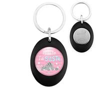 Badgmania Porte Clés Ovale Noir Jeton de Caddie J'Peux Pas J'ai Sieste - Chat fond rose - Humour Excuse Alibi Idée Cadeau