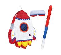 Badiman 4 Pièces Pinata Fusée Décoration D'Anniversaire Spatiale Jeu de Fête Accessoire Ludique et Jouet à Casser avec Bâton Inclus Adapté pour Les Célébrati