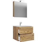 Badinos Ensemble de meubles de salle de bain A, 60 cm, armoire de toilette murale avec miroir, imitation chêne miel.
