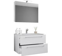 Badinos Ensemble de meubles de salle de bain, armoire de toilette murale avec miroir 80 cm, blanc.