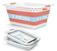 BADIONA Lot de 2 Panier a linge pliable plastique - 2x 36 litres & Usage universel I Paniers à linge pliables I Bassine linge retractable I Paniere retractable Laundry basket Panière pliante Corbeille