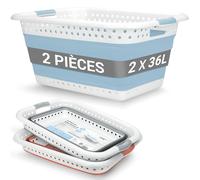 BADIONA Lot de 2 Panier a linge pliable plastique - 2x 36 litres & Usage universel I Paniers à linge pliables I Bassine linge retractable I Paniere retractable Laundry basket Panière pliante Corbeille