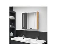 Vidaxl Armoire De Salle De Bain À Miroir Led Blanc Et Chêne 62x14x60cm Blanc