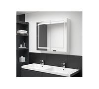 vidaXL Armoire de Salle de Bain à Miroir LED Meuble de Rangement Miroir de Courtoisie Armoire Murale Armoire à Pharmacie Blanc Brillant 80x12x68 cm